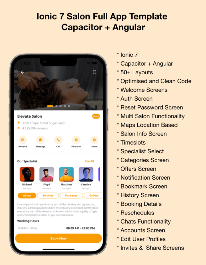 GlamZone - Salon Appointment Booking Template Ionic 7